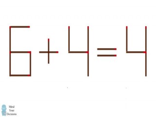 Thử thách di chuyển một que diêm để sửa 6 + 4 = 4 thành phép tính đúng